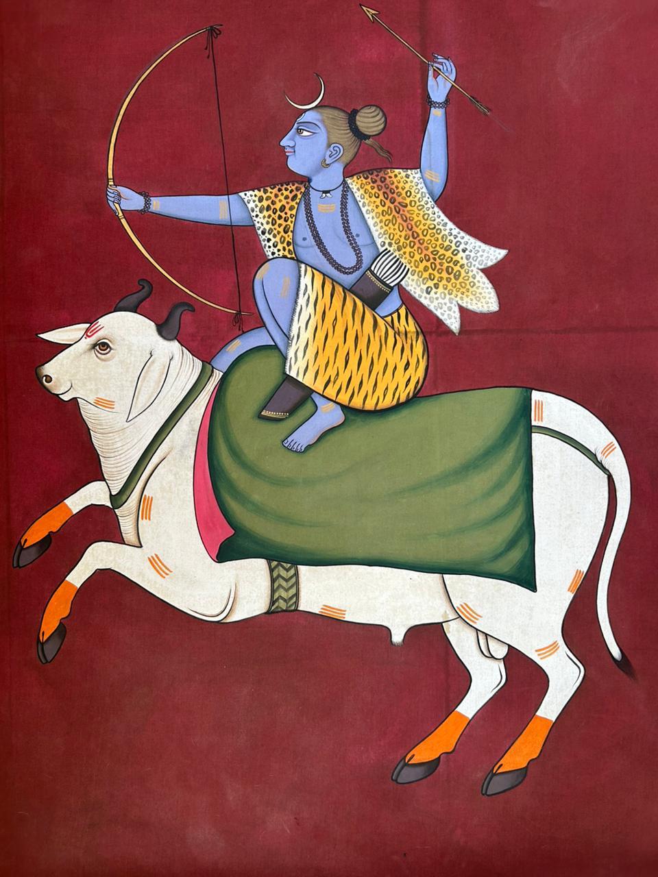 Vintage Hand-Painted Shiva on Nandi