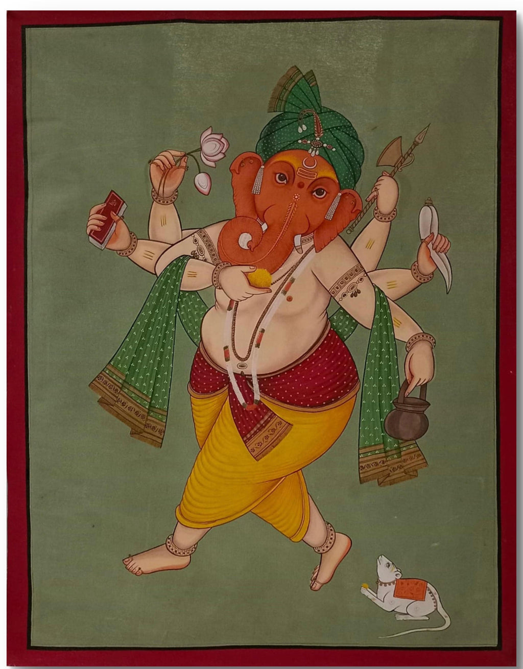 Hand-Painted Six-Armed Ganesha on Cloth