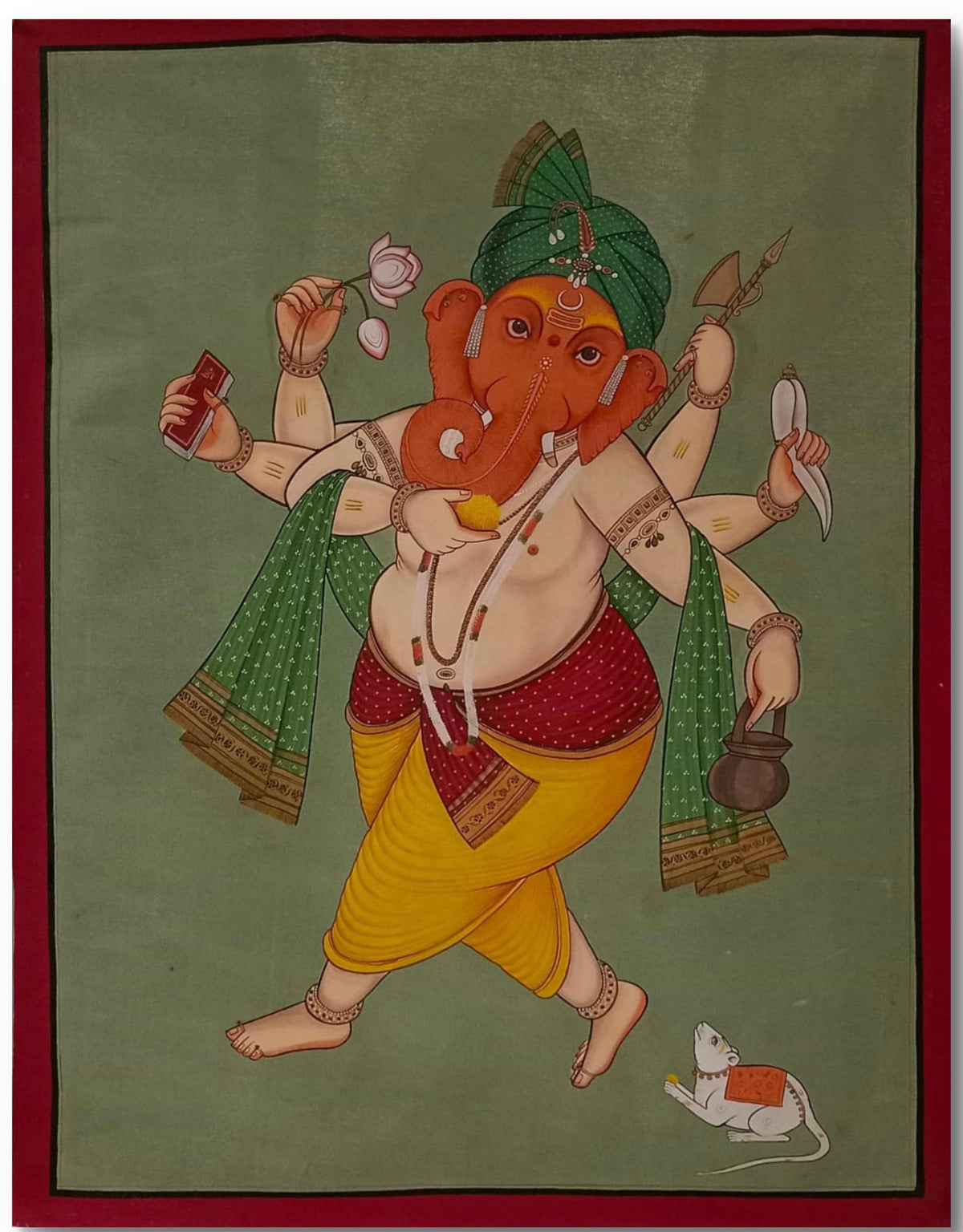 Hand-Painted Six-Armed Ganesha on Cloth