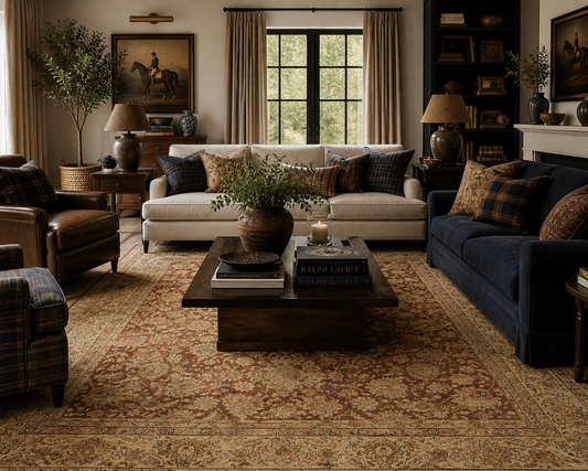 Vintage Floral Wood Carpet Handwoven Persian Rug in Warm Rust