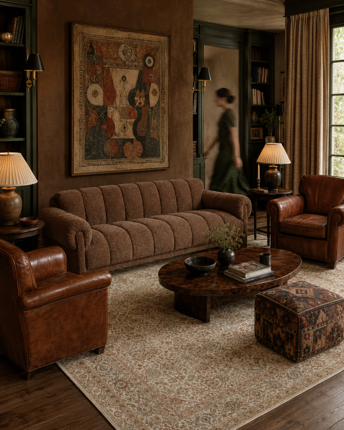Channel-Tufted Sofa in Brown Boucle – handcrafted sofa by Cavalry Lane