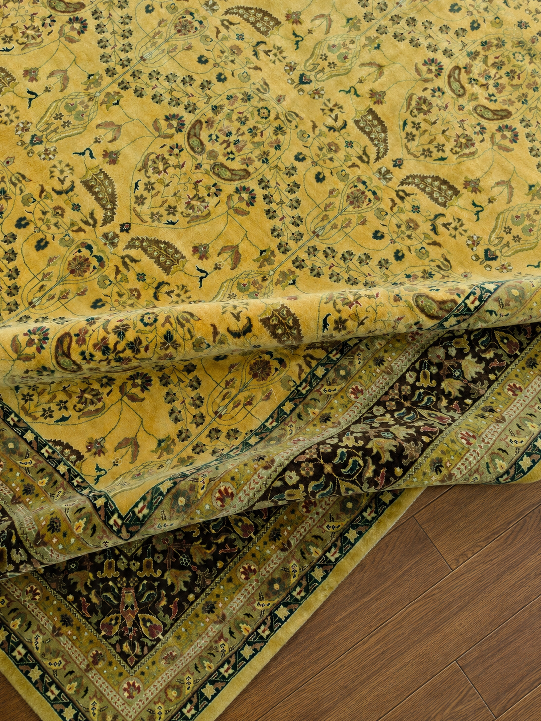 Handwoven Tabriz Carpet in Turmeric & Espresso – handwoven Persian Tabriz carpet by Cavalry Lane – view 2