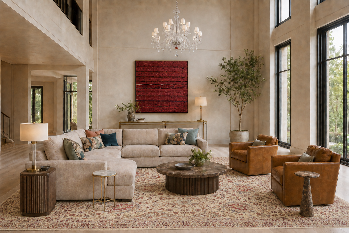 Tabriz Medallion Carpet in Ivory & Rust
