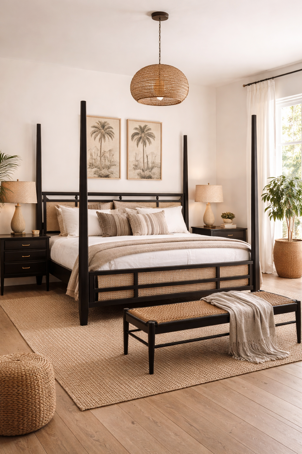 Rattan Four Poster Bed – handcrafted wooden bed by Cavalry Lane