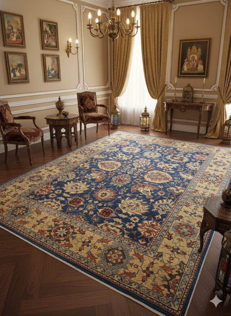 The Isfahan Heriz Rug – Indigo & Antique Gold