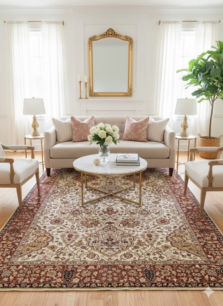 Hand-Knotted Ivory & Red Persian Carpet – handwoven Persian carpet by Cavalry Lane