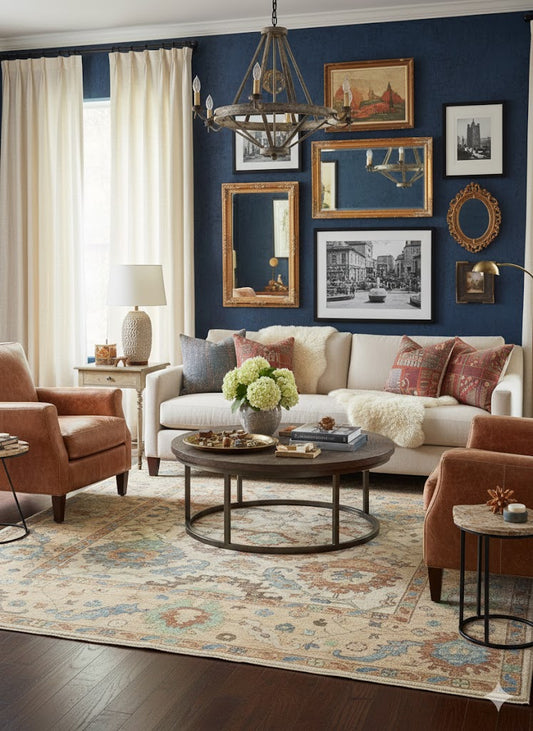 Hand-Knotted Beige Oushak Wool Carpet – Soft Floral Neutral Design