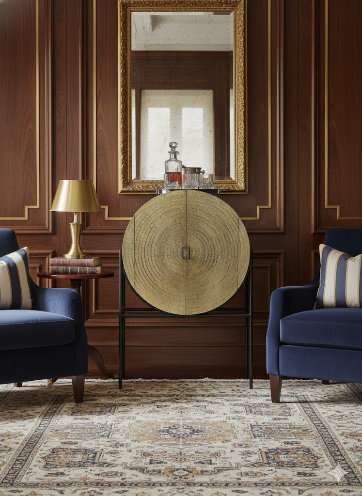 Raza Round Bar Cabinet – handcrafted bar cabinet by Cavalry Lane