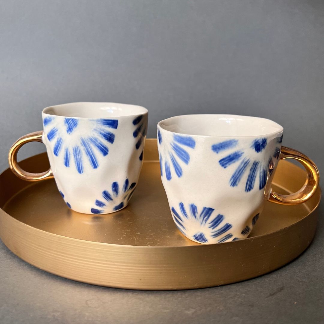 Blue Flower Mug Set