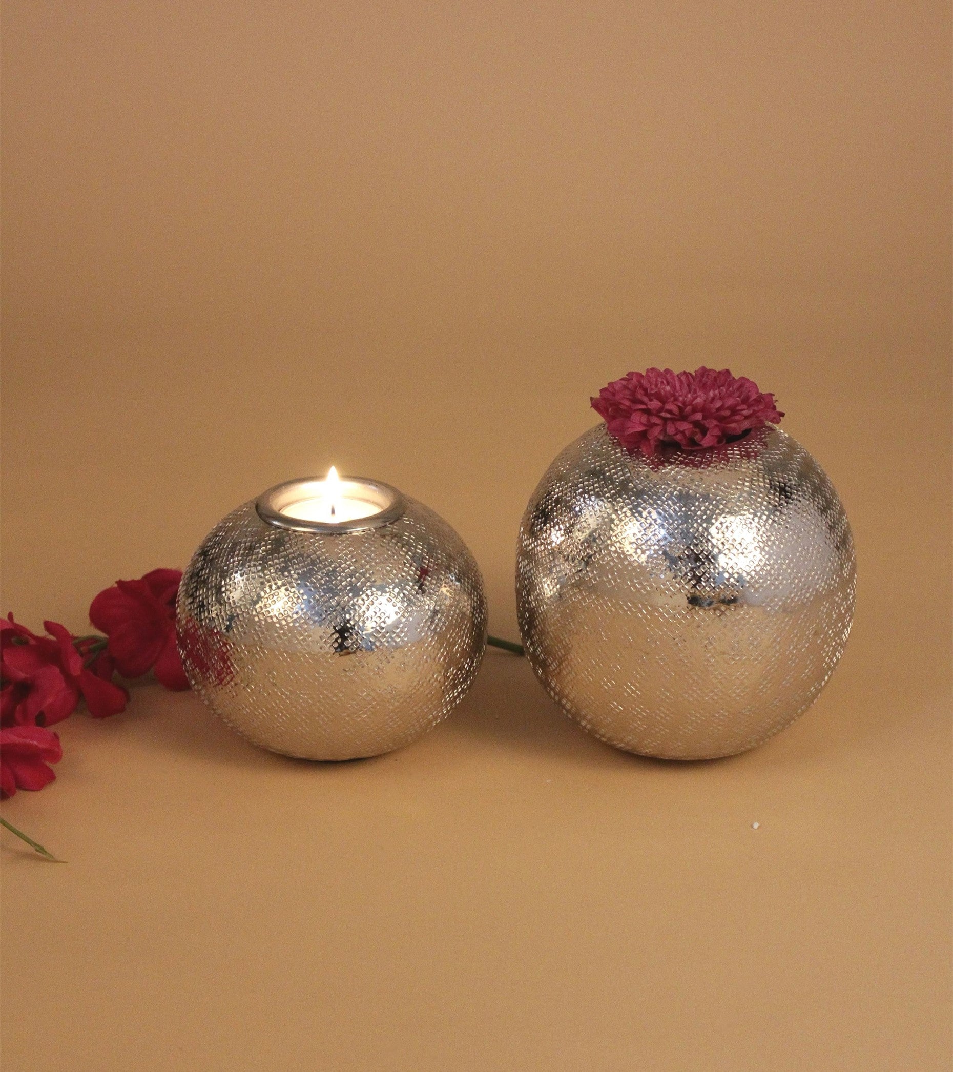 Set of Two Silver Plated Vase T-Light Holder