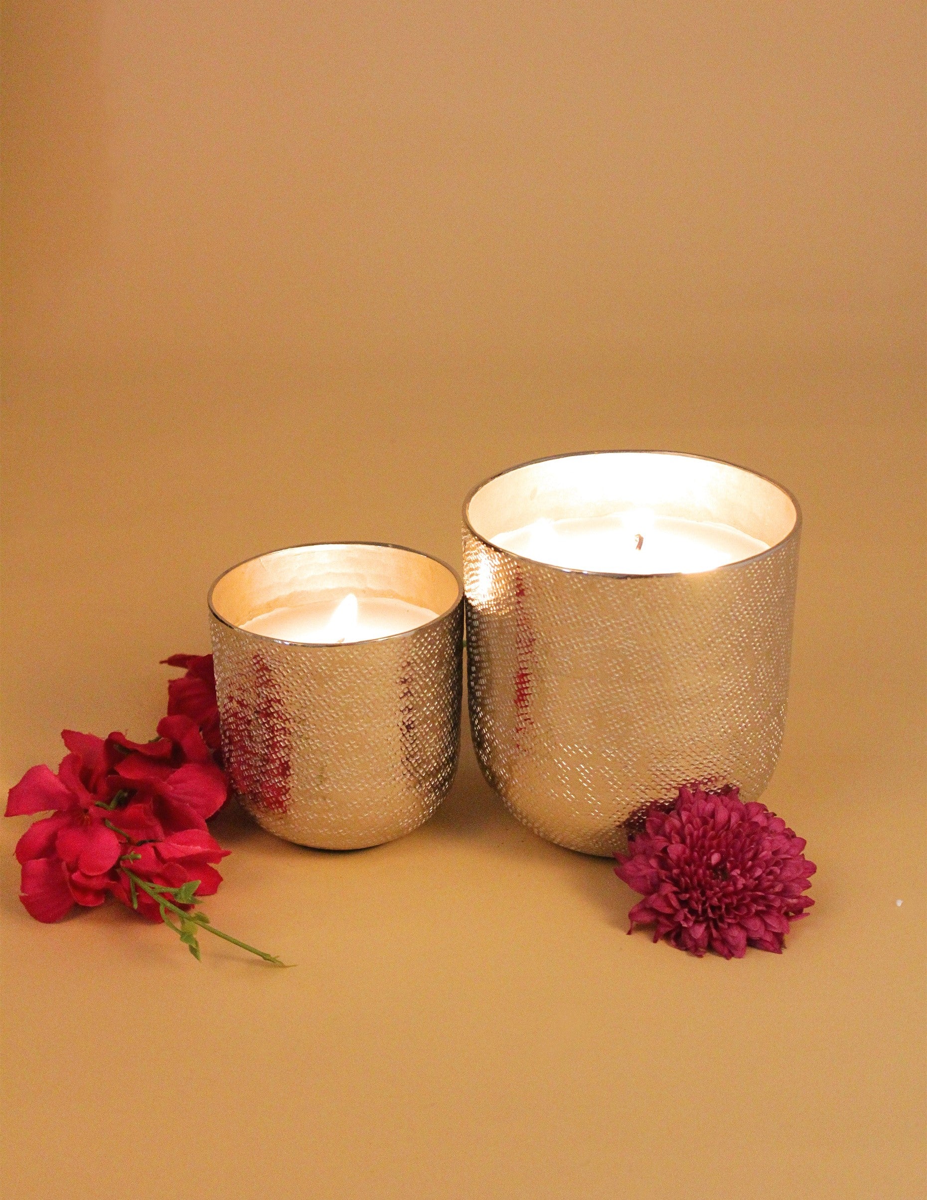 Large Hammered Silver Plated Candle
