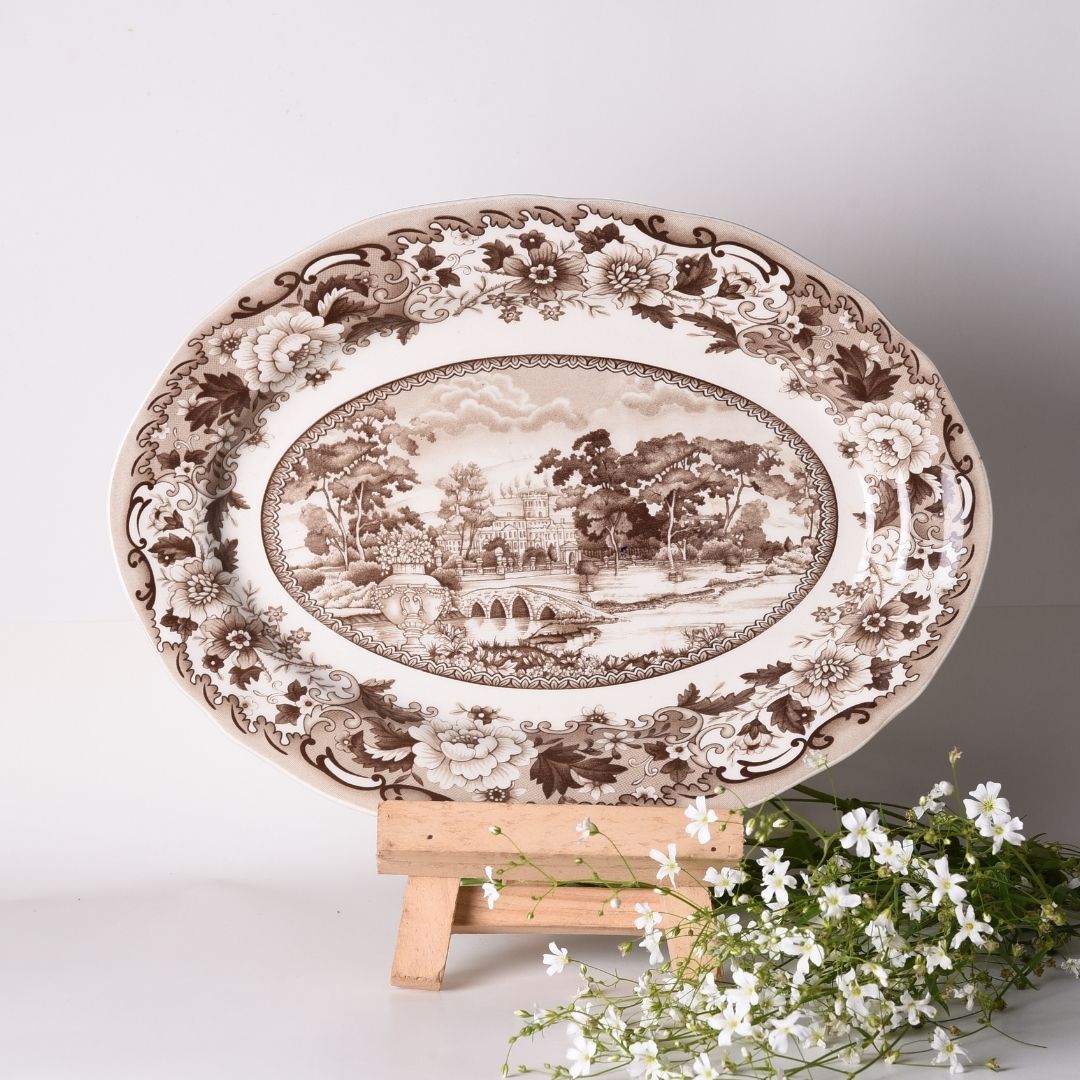 Belmonte Brown Oval Platter – hand-painted serveware by Cavalry Lane