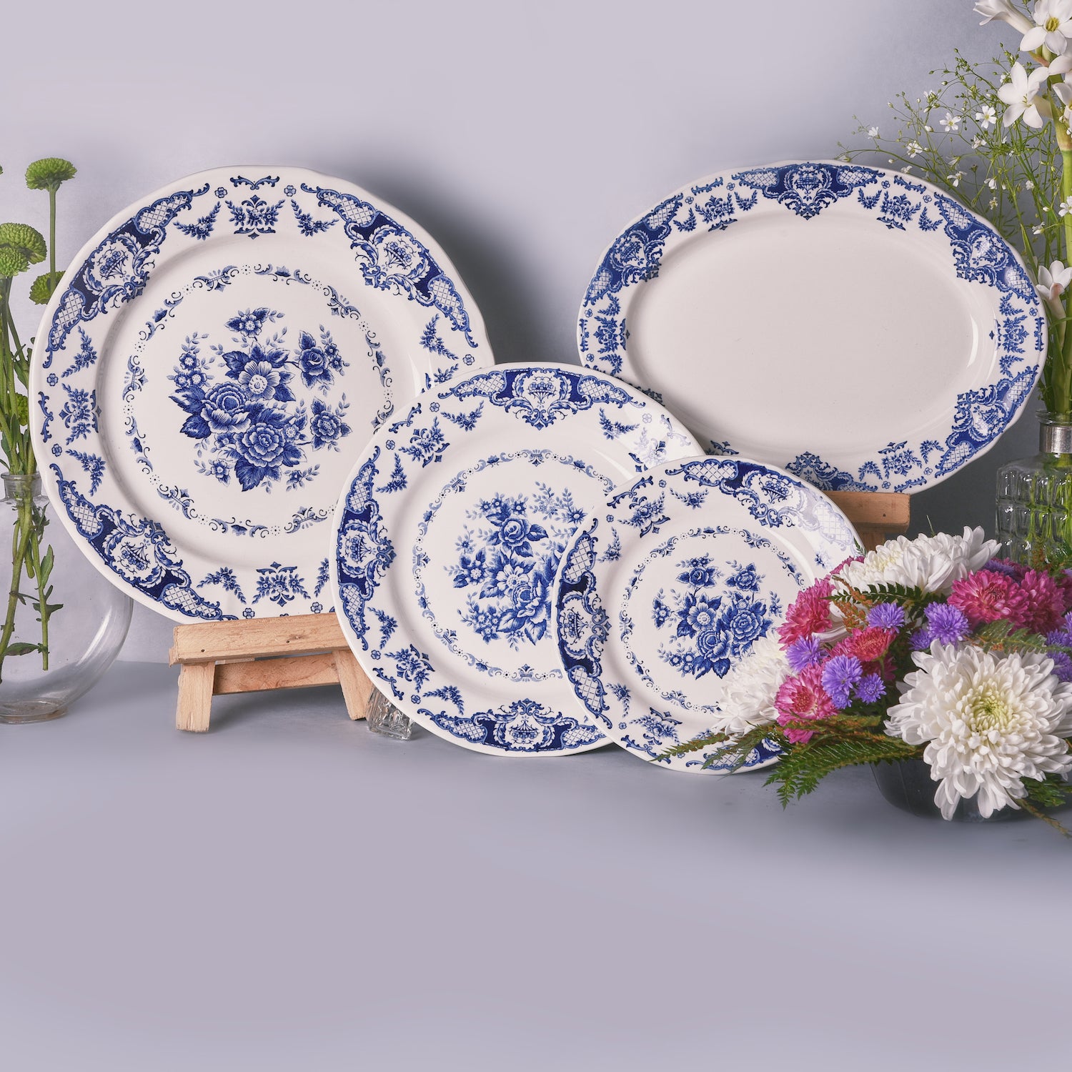 Rosetta Blue Dinner + Side Plate Set