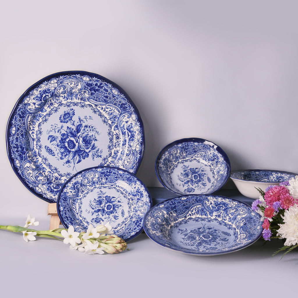 Divine Blue Pasta Bowl Set – vintage floral tableware by Cavalry Lane – view 2