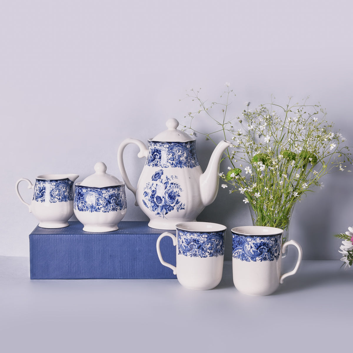 Divine Blue Mug Set – vintage floral mugs by Cavalry Lane