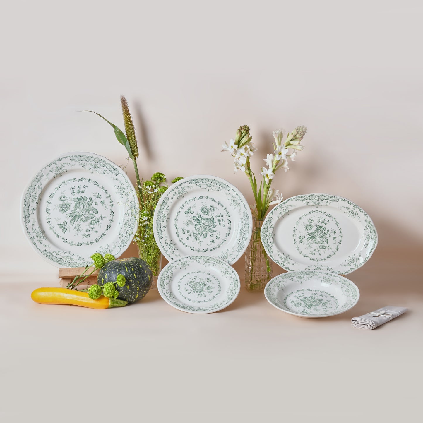 Camille Green Dinner + Side Plate Set