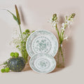 Camille Green Dinner + Side Plate Set – floral earthenware tableware by Cavalry Lane
