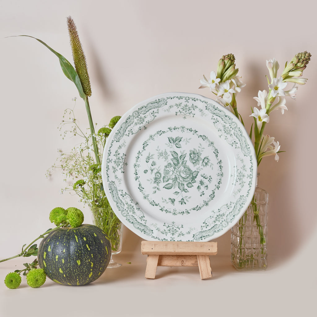 Camille Green Charger Platter – floral earthenware serveware by Cavalry Lane