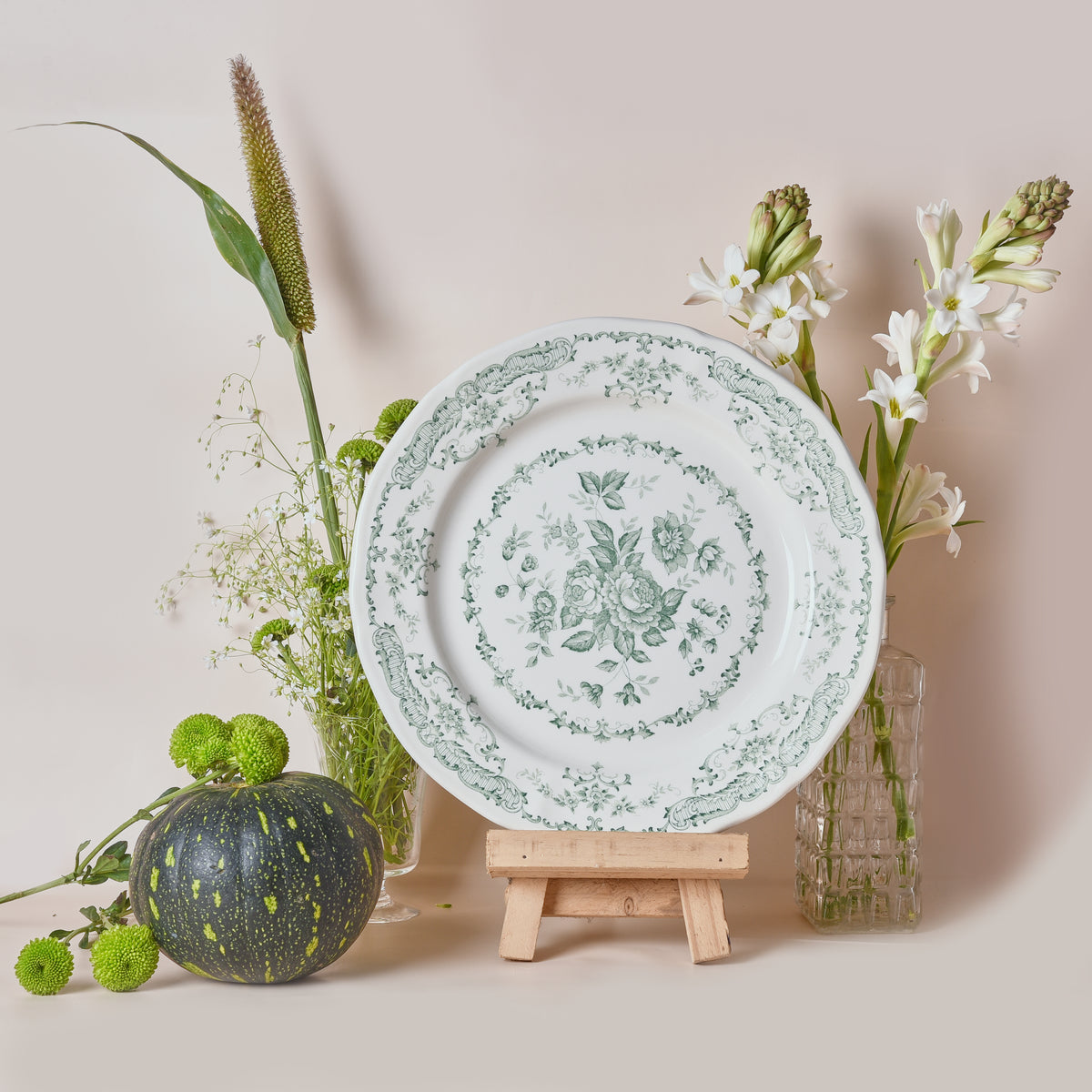 Camille Green Charger Platter – floral earthenware serveware by Cavalry Lane