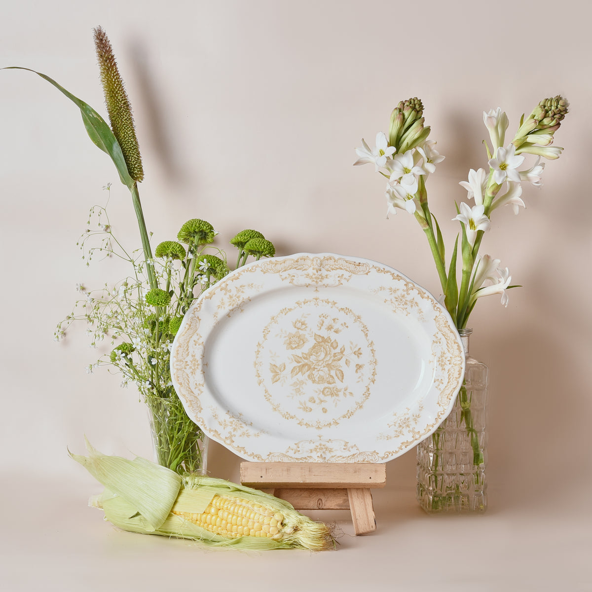 Camille Yellow Oval Platter – floral earthenware serveware by Cavalry Lane