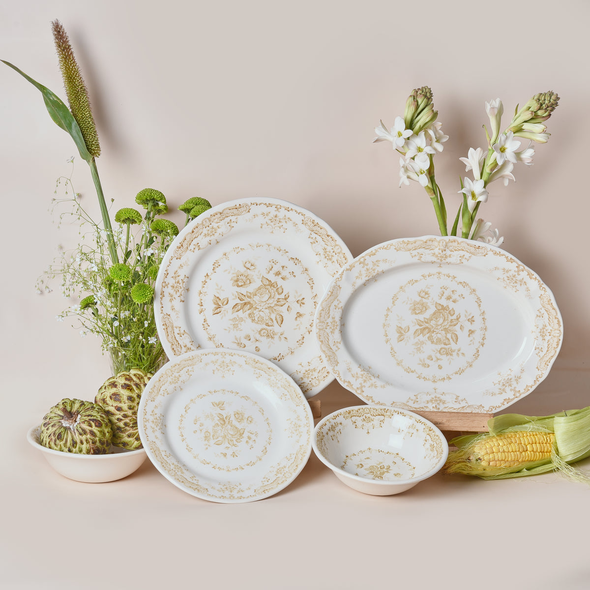 Camille Yellow Cereal Bowl Set – floral earthenware tableware by Cavalry Lane – view 2
