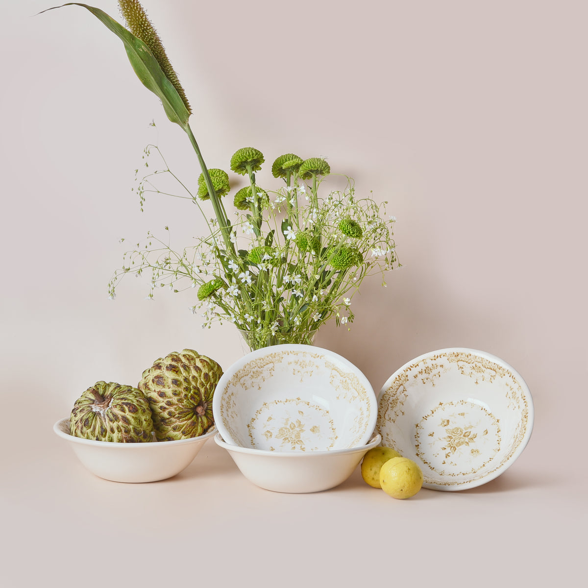 Camille Yellow Cereal Bowl Set – floral earthenware tableware by Cavalry Lane
