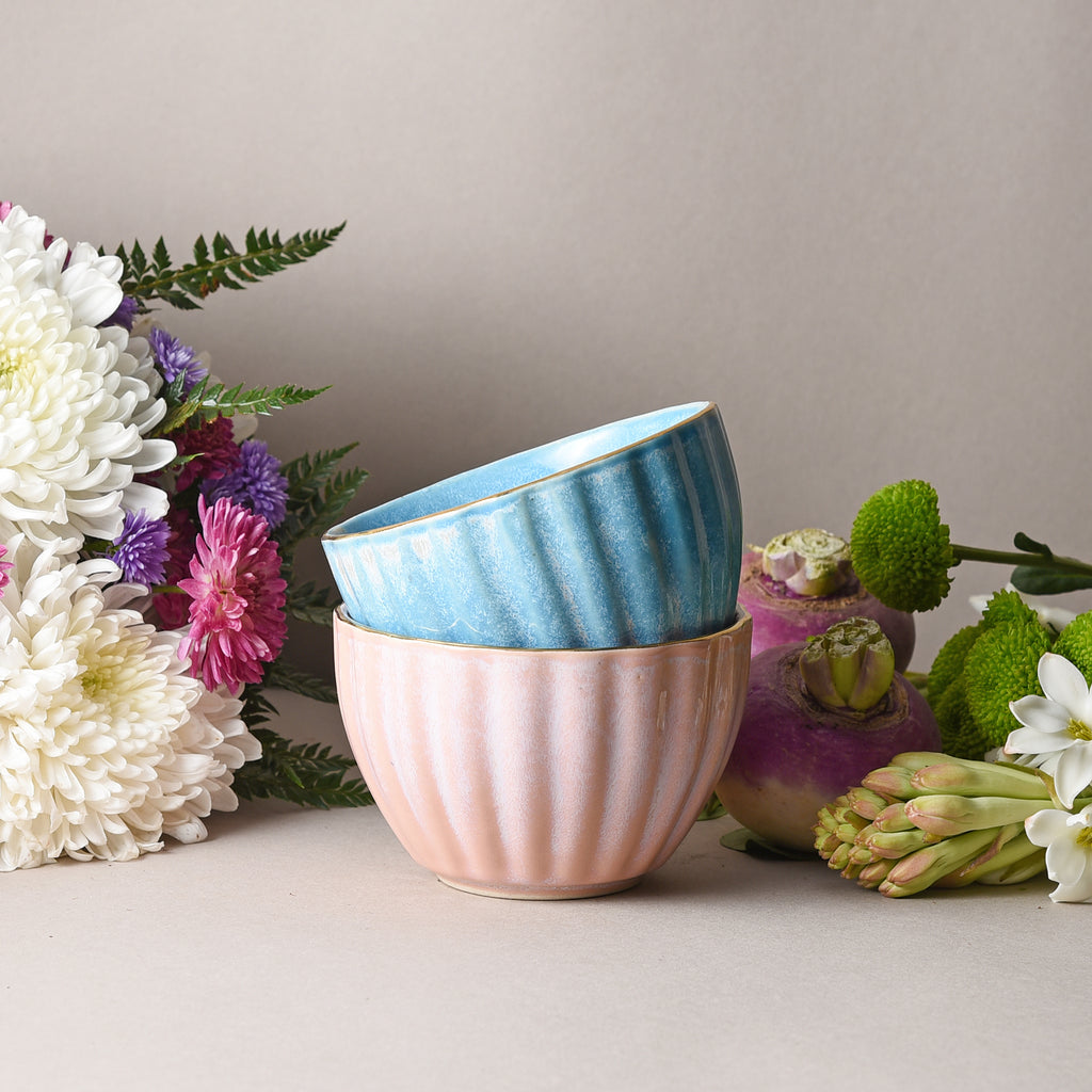 Blue Baby Cereal Bowl – gold-rim stoneware by Cavalry Lane – view 2