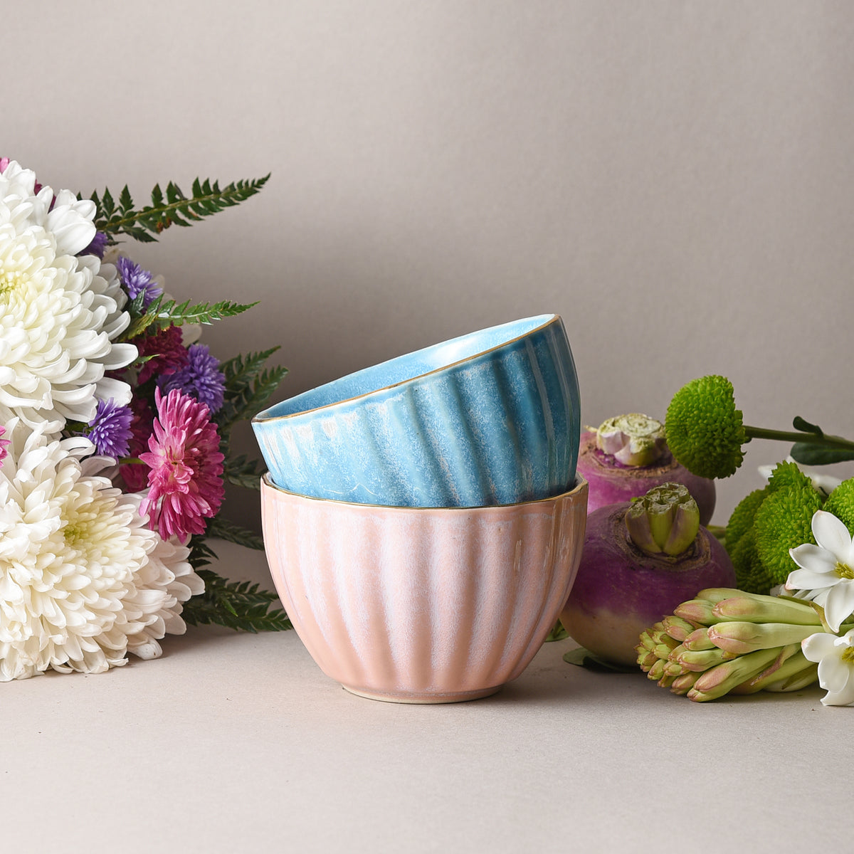 Blue Baby Cereal Bowl – gold-rim stoneware by Cavalry Lane – view 2