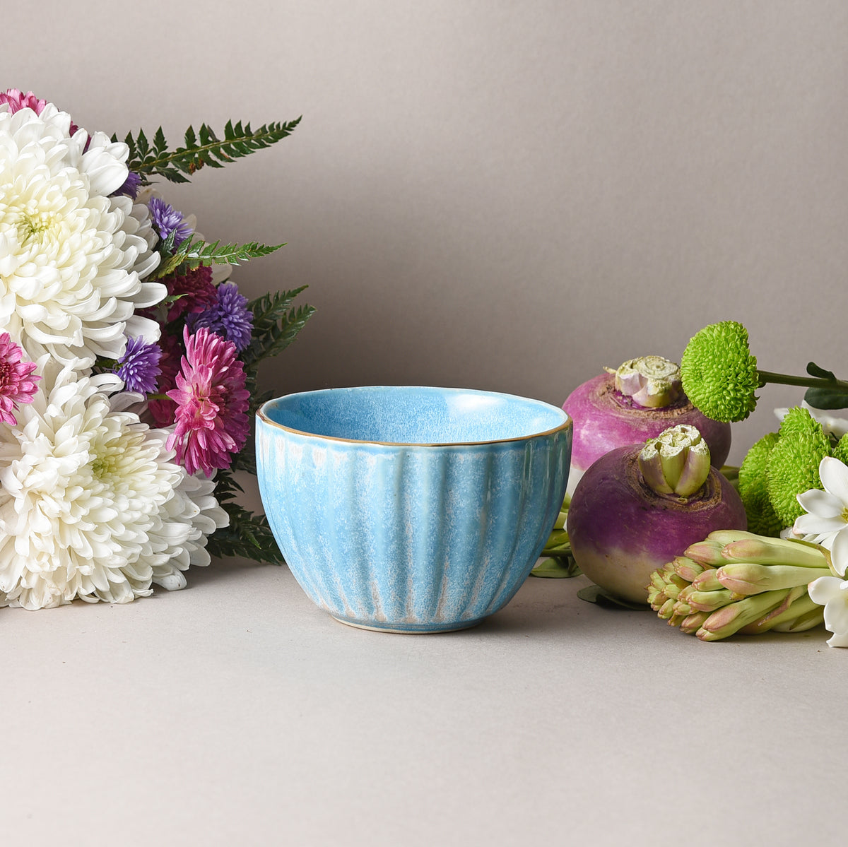 Blue Baby Cereal Bowl – gold-rim stoneware by Cavalry Lane