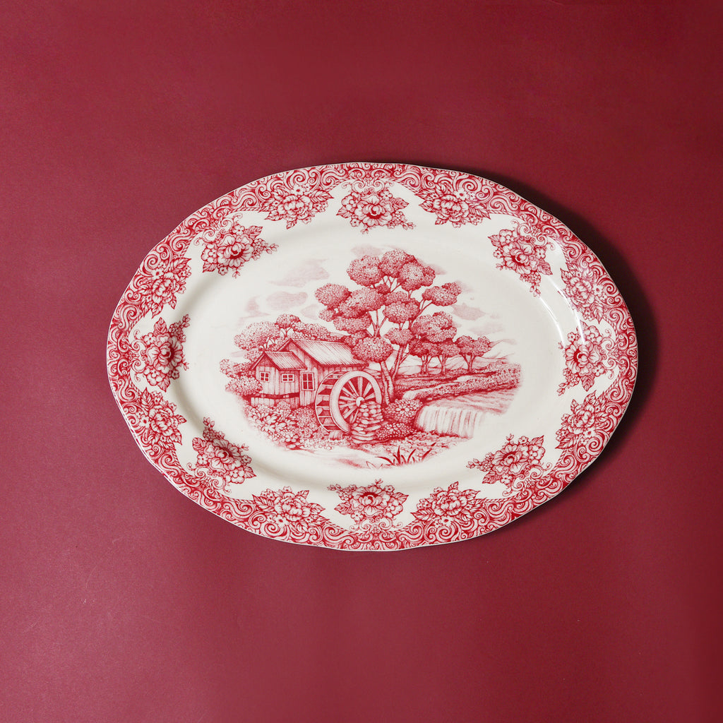 Waterwheel Cranberry Oval Platter – hand-painted serveware by Cavalry Lane