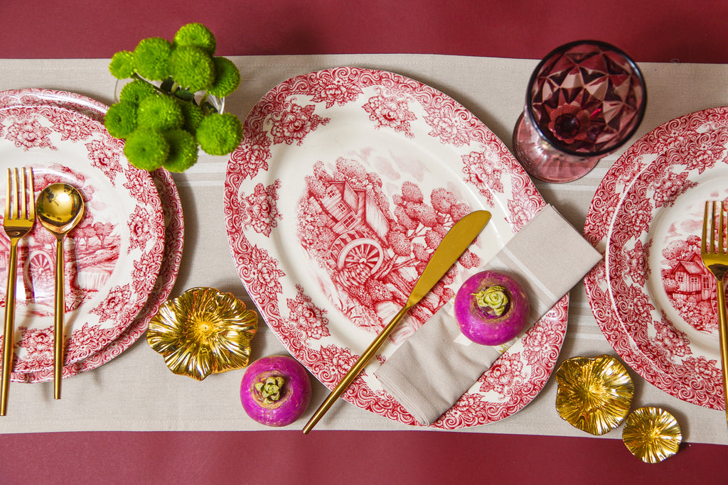 Waterwheel Cranberry Oval Platter – hand-painted serveware by Cavalry Lane – view 2