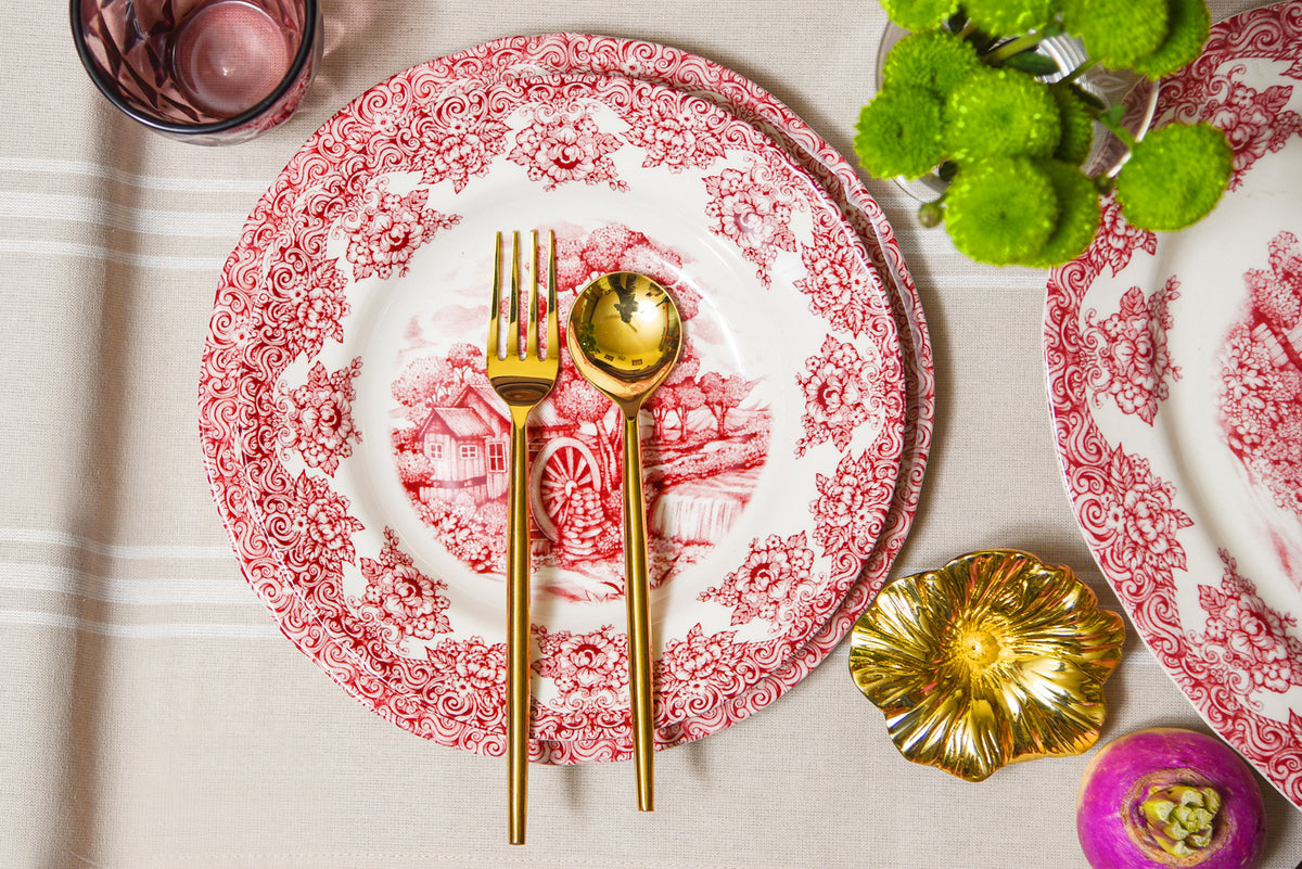 Waterwheel Cranberry Pasta Bowl Set – hand-painted tableware by Cavalry Lane