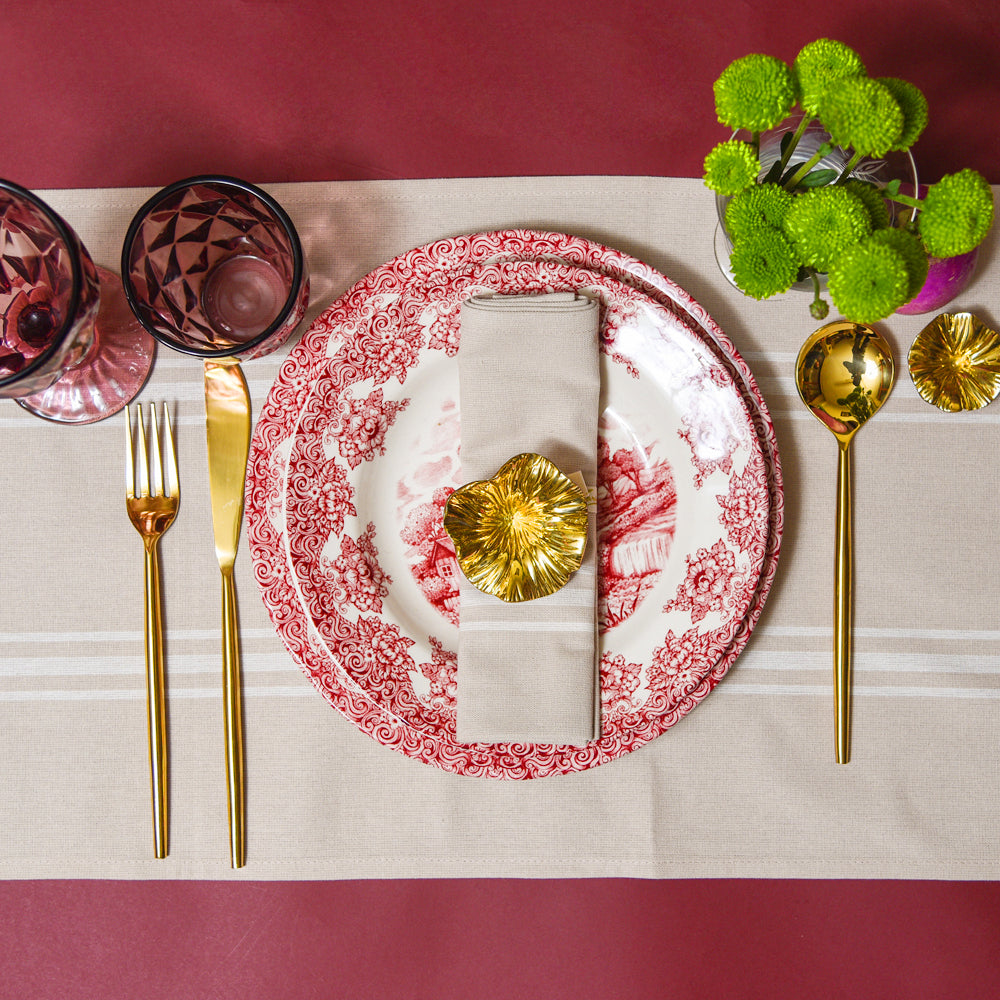 Waterwheel Cranberry Dinner Plates – hand-painted tableware by Cavalry Lane