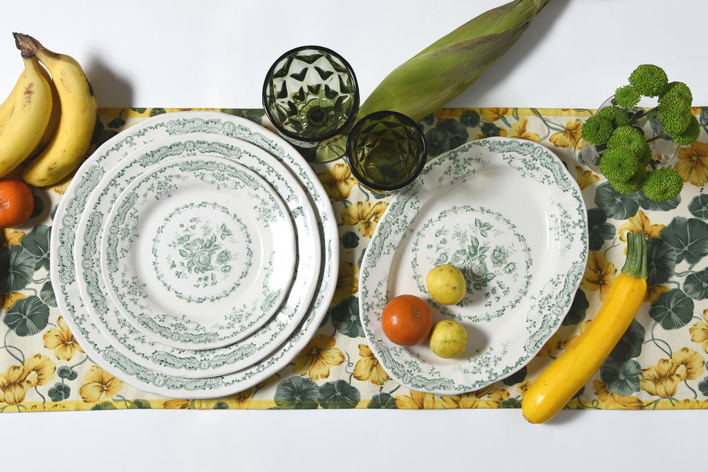 Camille Green Dinner + Side Plate Set – floral earthenware tableware by Cavalry Lane – view 4