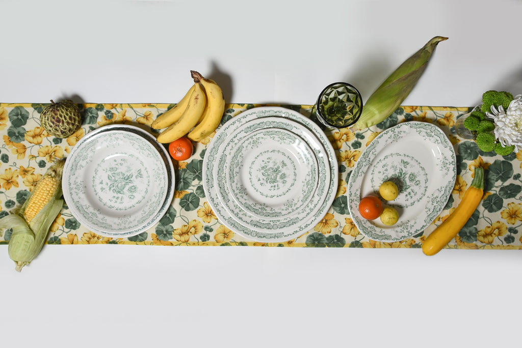 Camille Green Dinner + Side Plate Set – floral earthenware tableware by Cavalry Lane – view 3