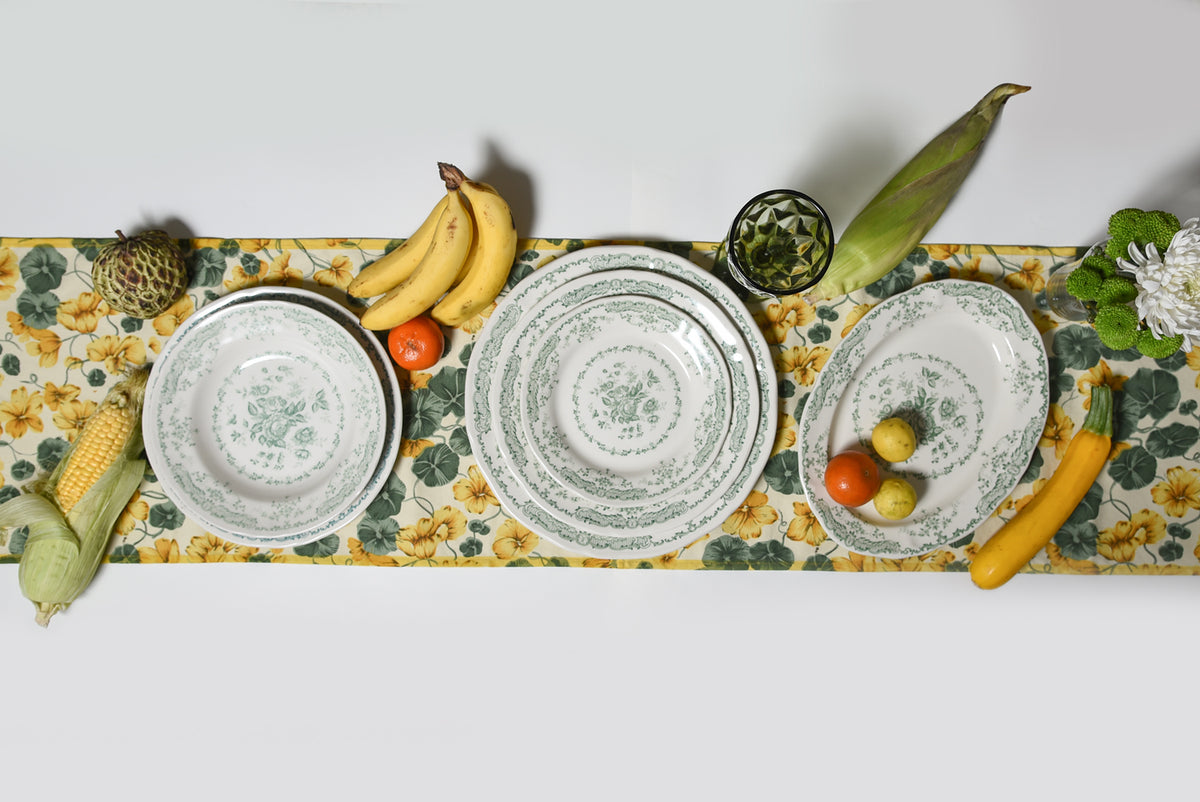 Camille Green Dinner + Side Plate Set – floral earthenware tableware by Cavalry Lane – view 3