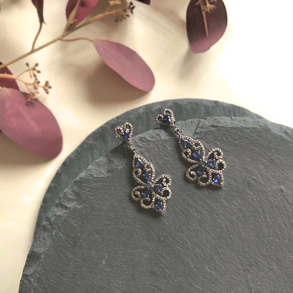 Sapphire & Black Diamond Earrings